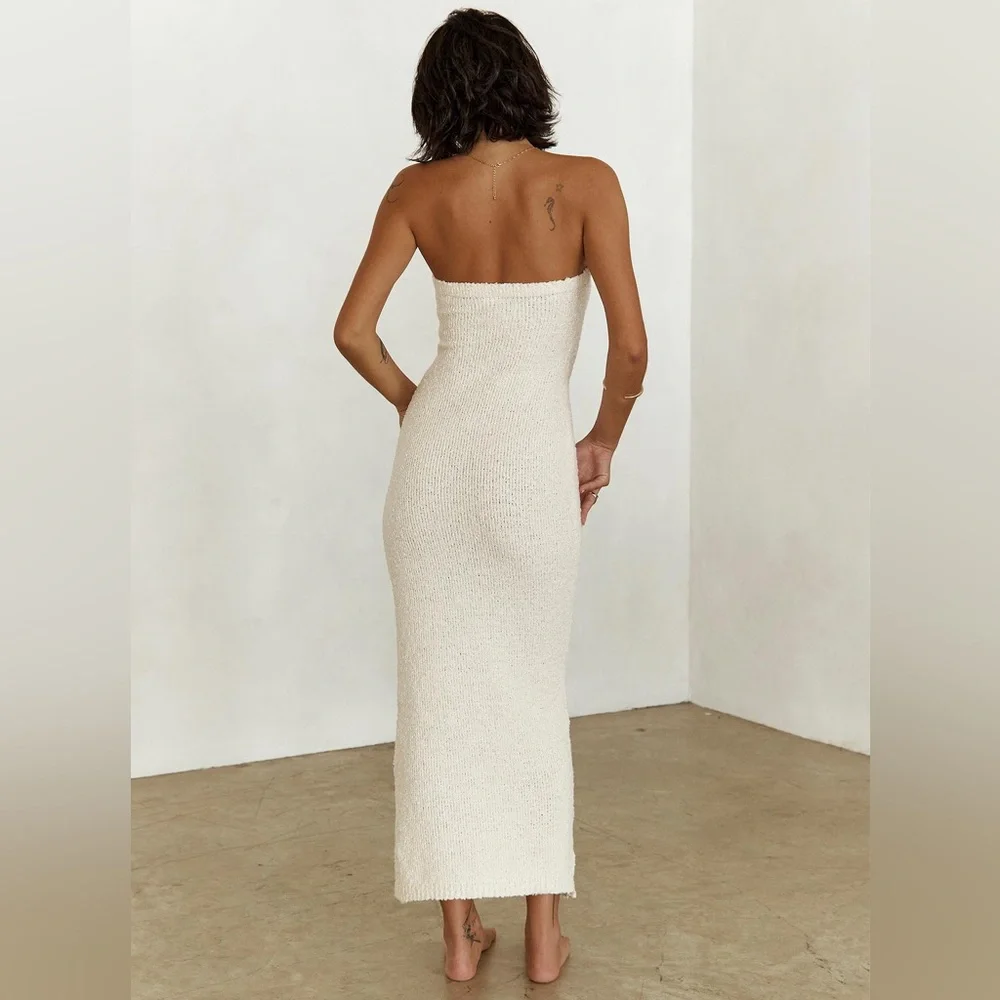 NWT Princess Polly Cloud Maxi Cream Dress Strapless Boucle Size 2 - Picture 7 of 14